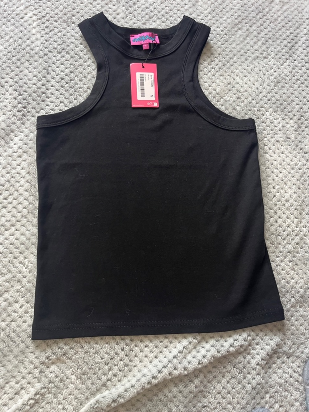 Edikted Black Ribbed High-Neck Tank Top